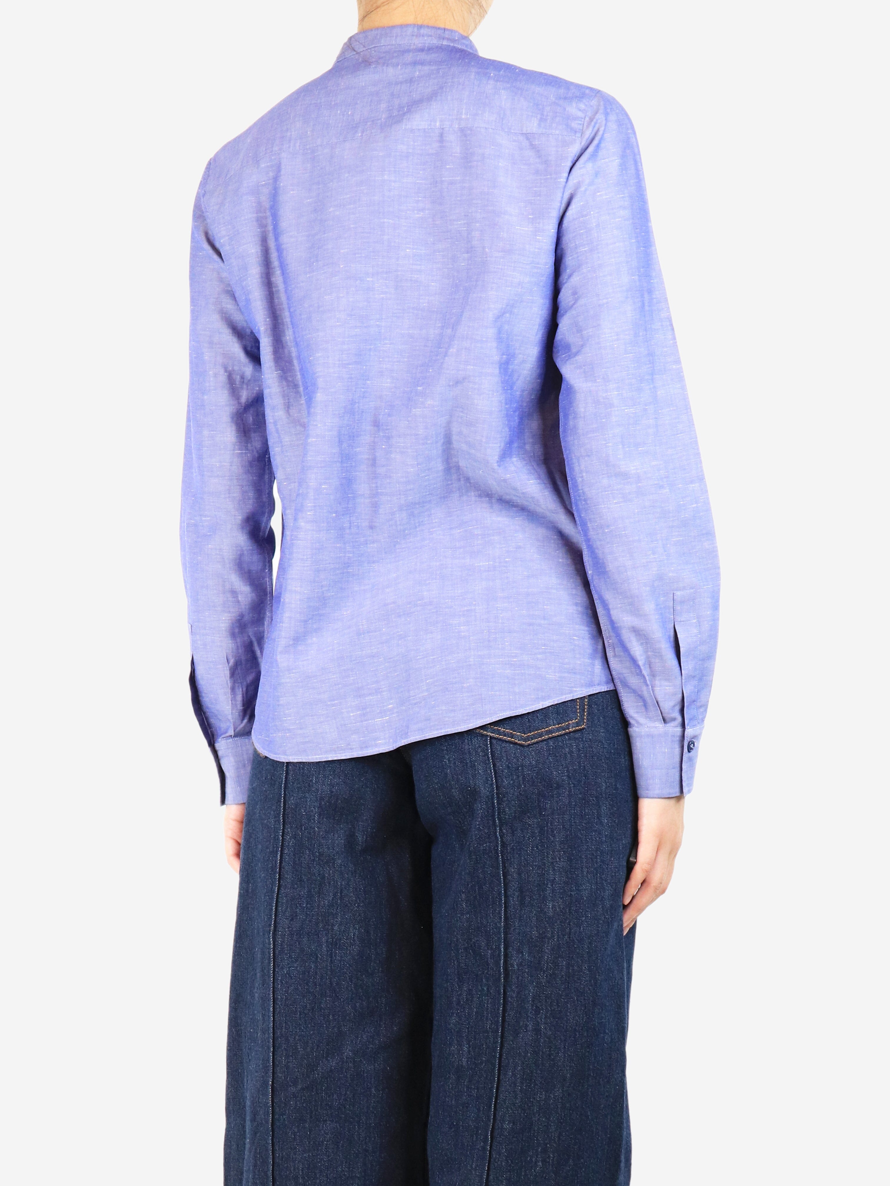 Blue Mandarin Collar Shirt for Women - UK Size 8 | Elegant Chinese Style Blouse for Casual Wear & Office Outfits