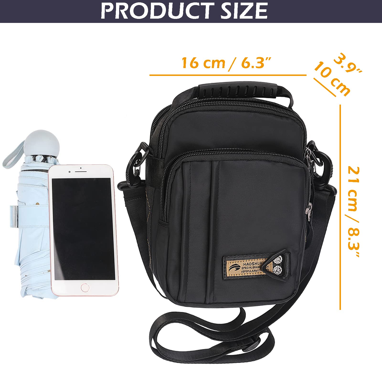 OVAKIA Men's Crossbody Shoulder Bag - Lightweight Nylon Messenger Bag with Multiple Zipper Pockets for Outdoor, Travel, Work & Daily Use - Black (Perfect for Hiking, Commuting & Business Trips)