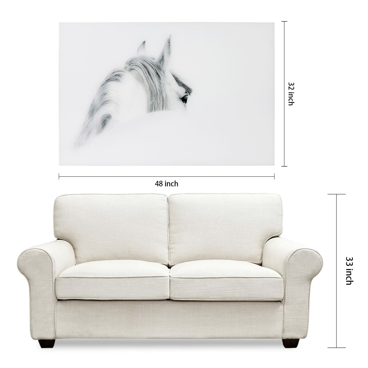 Blanco Mare Horse Frameless Floating Tempered Glass Wall Art - Modern Home & Office Decor for Living Room, Bedroom, or Office Spaces
