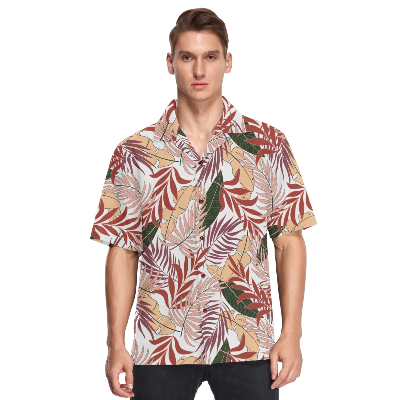 Men's Tropical Palm Leaf Hawaiian Shirt - Breathable Casual Button Down Shirt for Summer Beach Vacation, Luau Party & Outdoor Activities | Size S 20425411