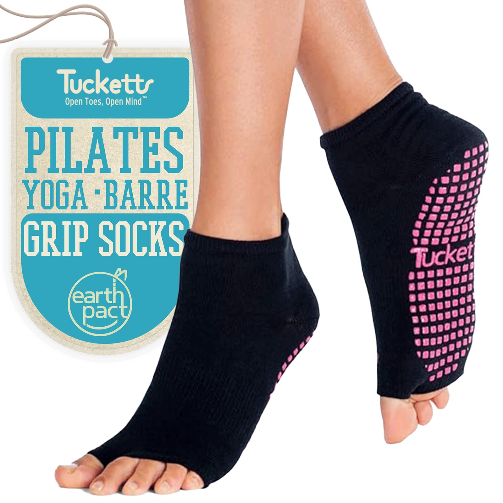 Non-Slip Tucketts Anklet Toeless Pilates Socks with Grips for Women - Yoga, Barre & Dance Socks (Sizes 5-13) - Perfect for Studio Workouts, Home Yoga Practice & Ballet Classes