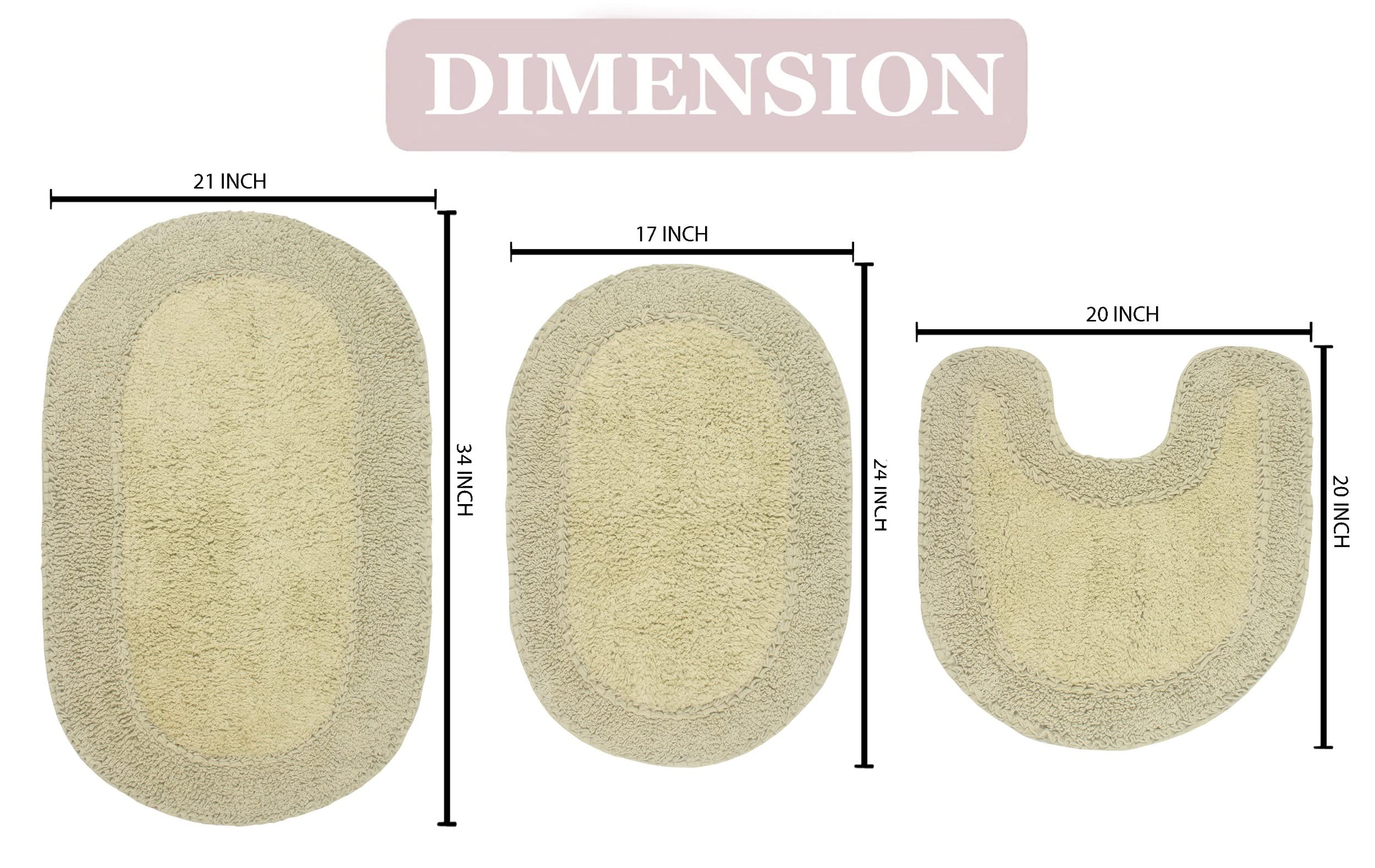 Premium 100% Cotton Bathroom Rugs Set - Home Weavers Double Ruffle Collection | Ultra Soft, Absorbent & Washable Non-Slip Bath Mats | 3-Piece Contour Set in Sage Green | Perfect for Bathroom, Kitchen & High-Traffic Areas