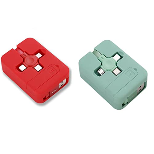3-in-1 Retractable Charging Cable with Phone Stand - Universal USB Sync & Fast Charging Cord for iPhone, Android, Samsung - Portable Travel, Office, Car Use (Red+Green)