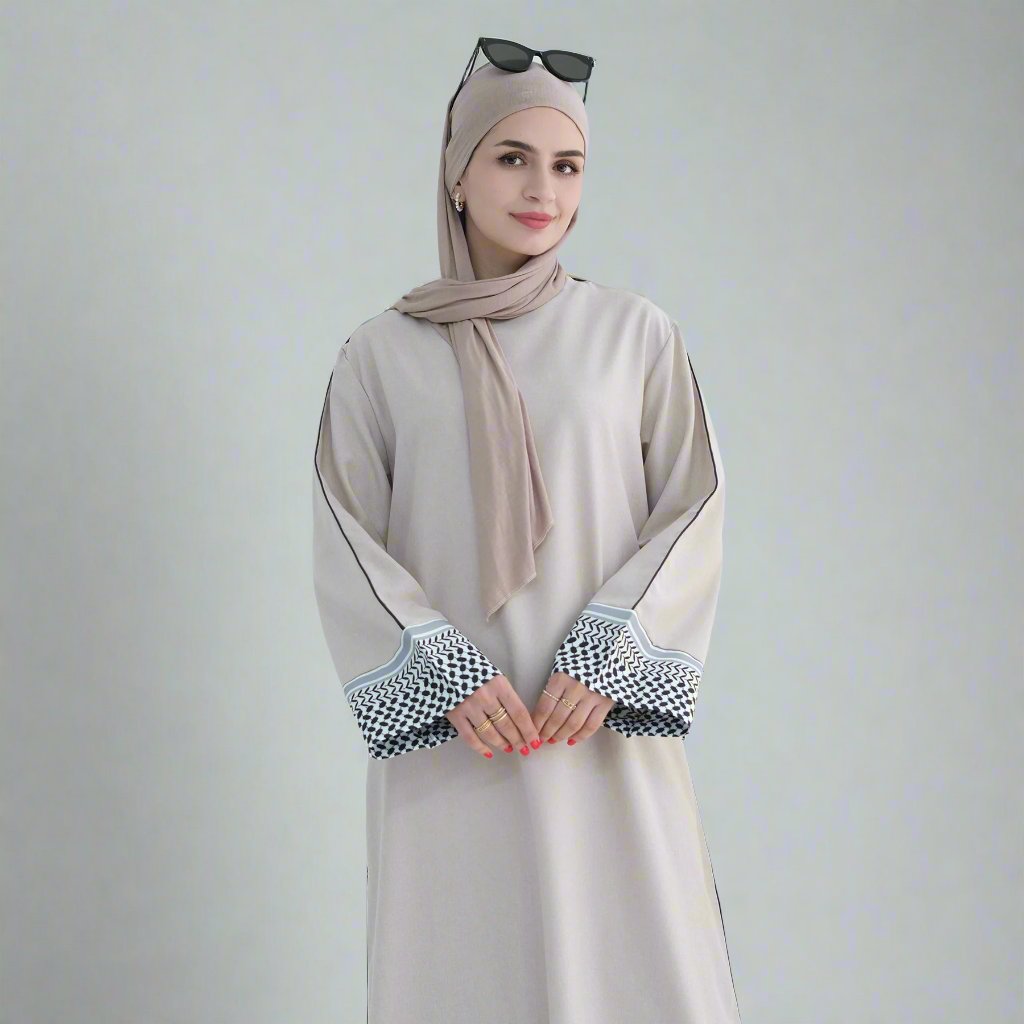Kufiya Essential Abaya Beige - Modest Muslim Women's Prayer Dress for Home, Mosque & Special Occasions