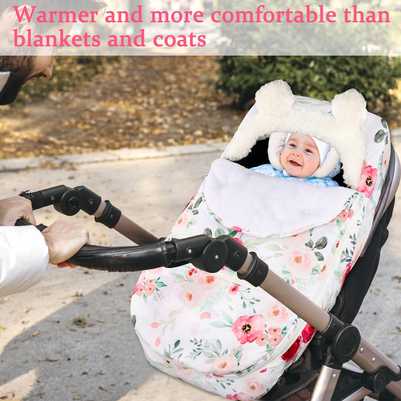 Universal Baby Car Seat Cover - Winter Warm & Cozy Zippered Canopy for Girls, Ultra-Soft Breathable Removable Design (Flower Pattern) - Perfect for Cold Weather Protection & Stylish Infant Travel