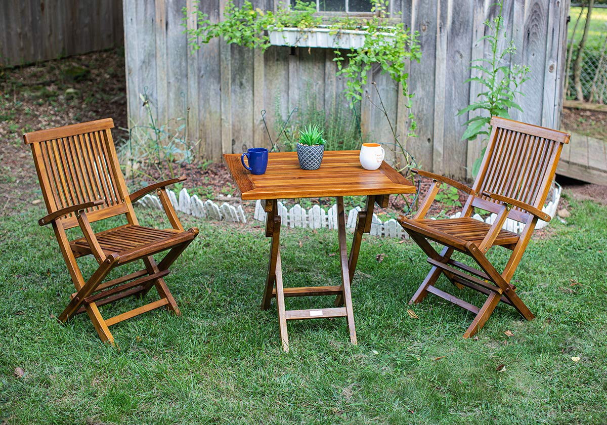 Premium Teak Folding Square Table 27.5x27.5x30 Inch - Fully Assembled Outdoor Dining Table for Garden, Patio, Boat Deck, Bistro & Backyard - Weather-Resistant Wooden Furniture for Entertaining & Al Fresco Dining