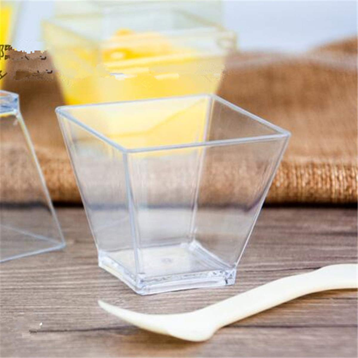 Amosfun 20 Pack 60ml Disposable Plastic Portion Cups - Trapezoidal Mousse Cups for Jelly, Yogurt, Dessert, Party Serving & Food Sampling | BPA-Free, Leak-Proof Containers for Catering, Restaurants & Home Use