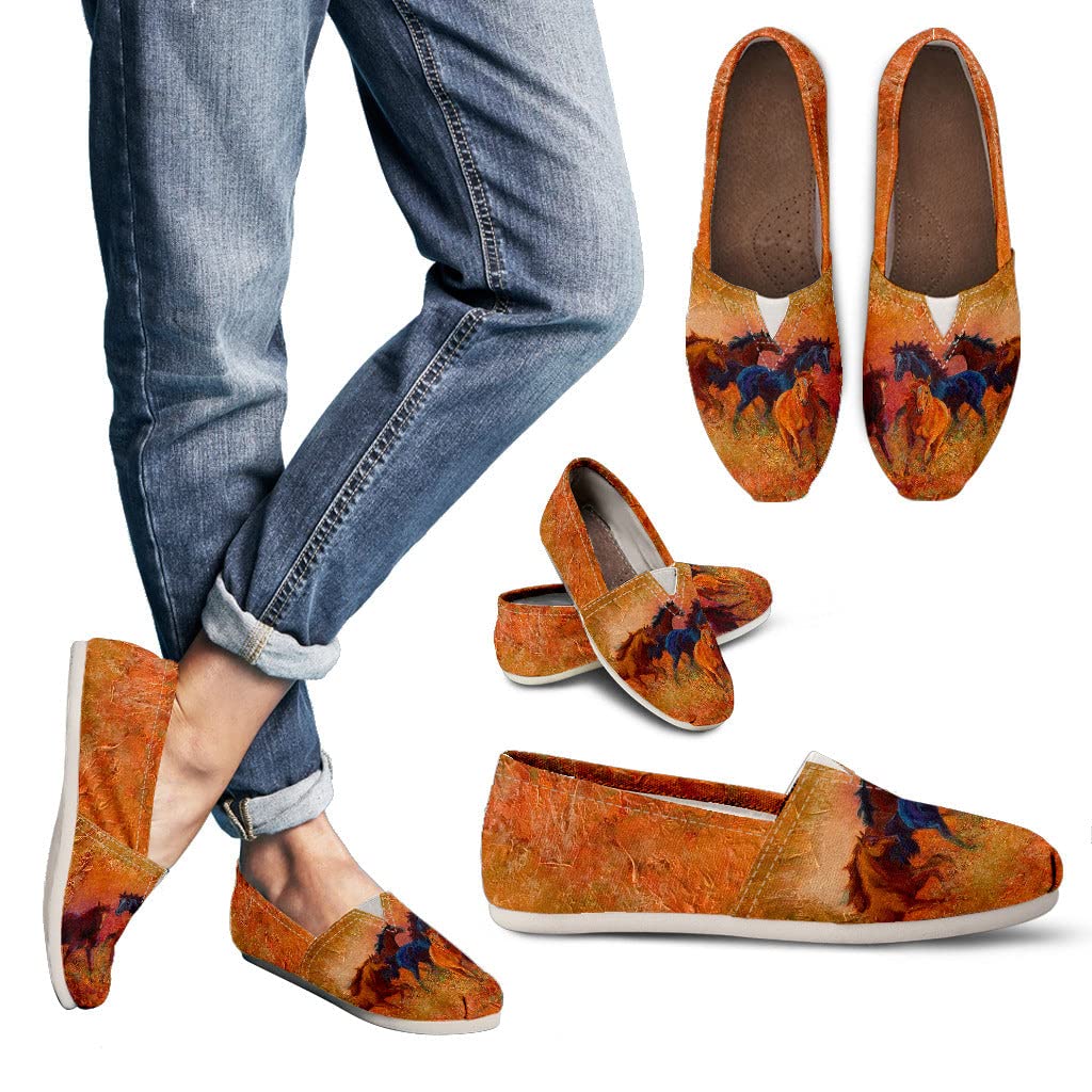 Free Range Horse Women's Casual Slip On Shoes - Rust & Brown Painted Leather Loafers for Women - Comfortable Walking Shoes for Work, Travel & Everyday Wear
