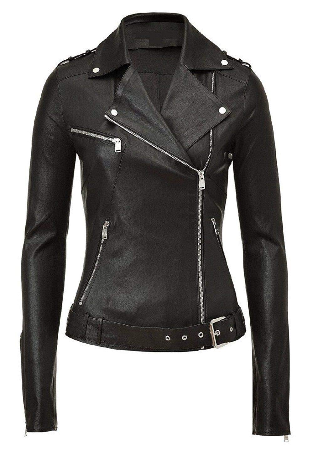 Women's Black Real Leather Biker Jacket - Stylish & Fashionable Outerwear for Riding, Motorcycle & Casual Wear