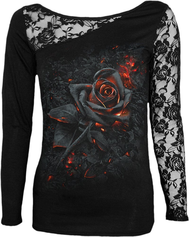 Spiral Burnt Rose Lace One Shoulder Top Black - Elegant Women's Party Wear for Evening Events & Date Nights