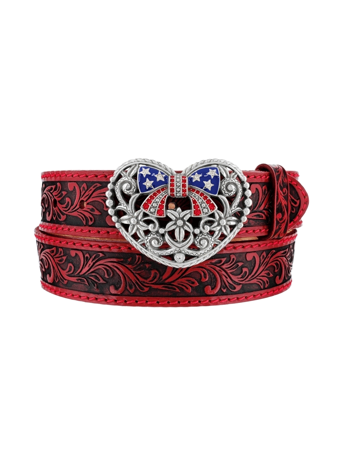 Justin C21337 Women's True Heartland Belt - Red Western Style Leather Belt for Cowgirl Fashion & Country Outfits