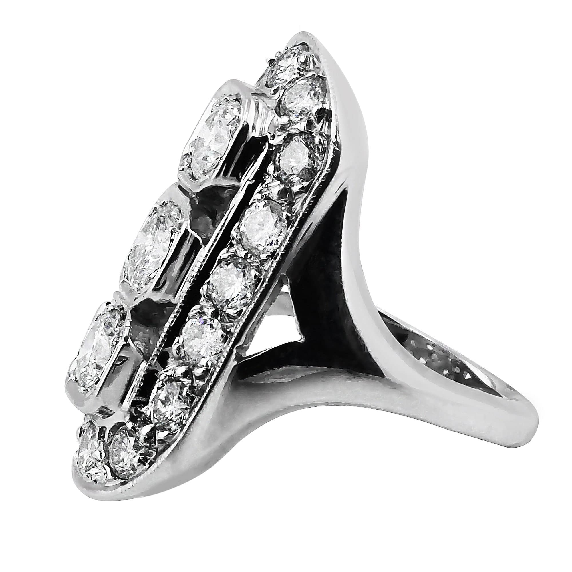 14K White Gold Art Deco Diamond Panel Ring - Vintage Inspired Wedding Band, Engagement Ring for Women - Perfect for Anniversaries, Proposals & Special Occasions