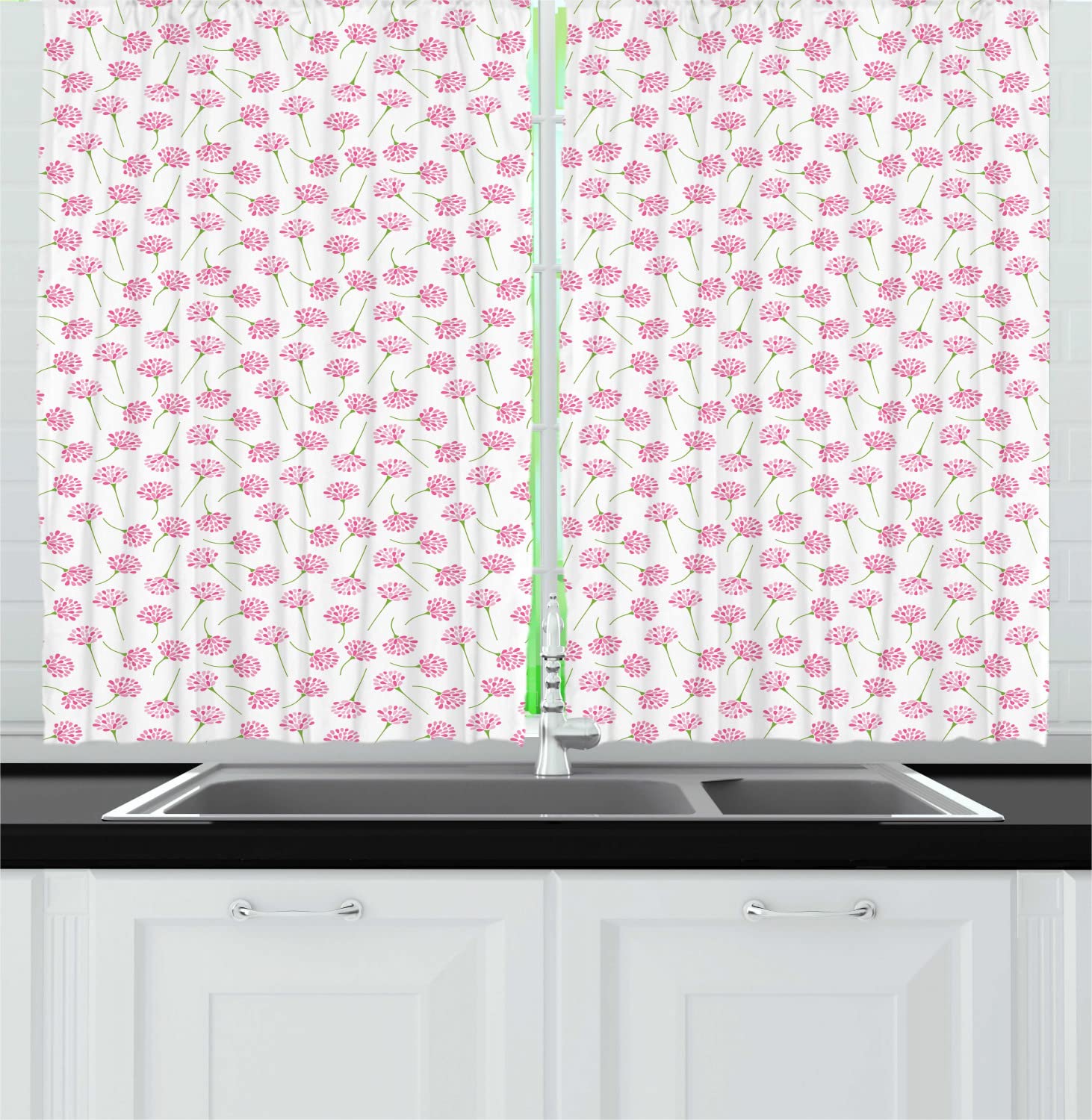 Ambesonne Floral Kitchen Curtains - 55