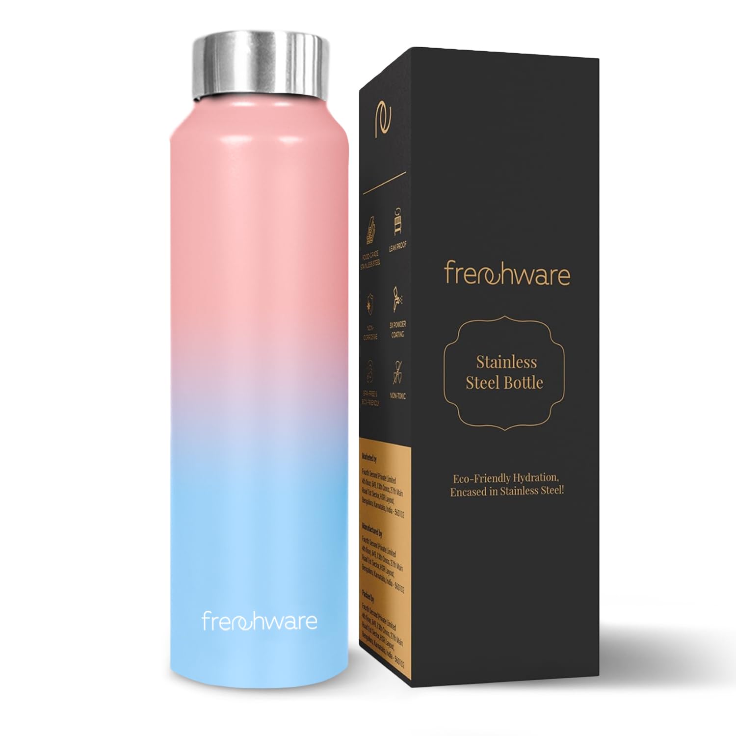 Premium Stainless Steel Water Bottle 1L (34oz) - Frenchware Vacuum Insulated, BPA-Free, Leak Proof - Sky Blue & Blush - Ideal for Gym, Hiking, Office & School - Keeps Drinks Cold 24Hrs/Hot 12Hrs - Durable & Easy to Clean