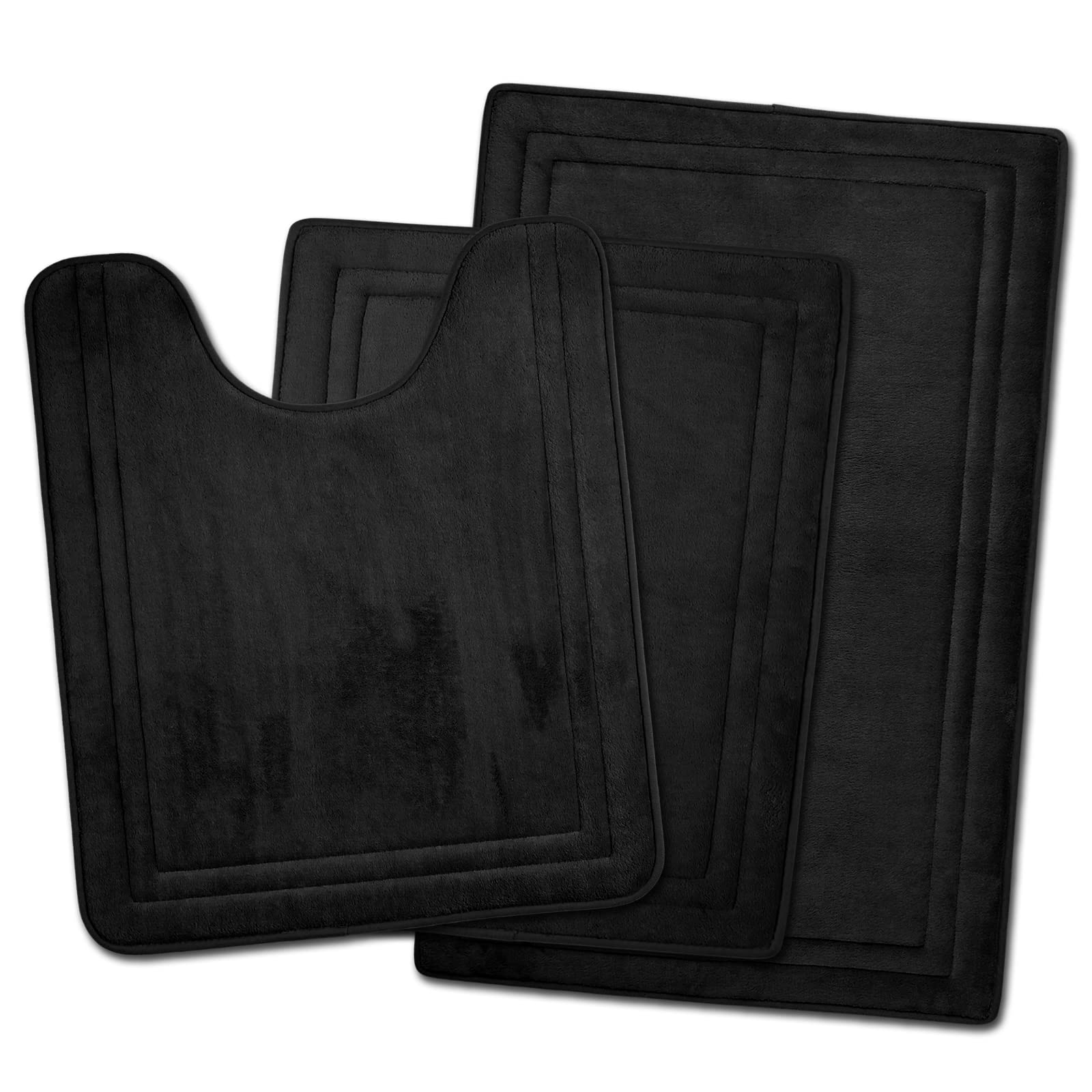**YOUTHLOTUS 3-Piece Black Memory Foam Bathroom Rug Set - Super Absorbent, Non-Slip, Washable Bath Mat for Shower, Tub & Toilet - Soft Contour Toilet Rug for Bathroom Safety & Comfort**    *(Perfect for Modern Bathrooms, Spa-Like Showers & Cozy Home Decor - Enhances Safety & Style!)*