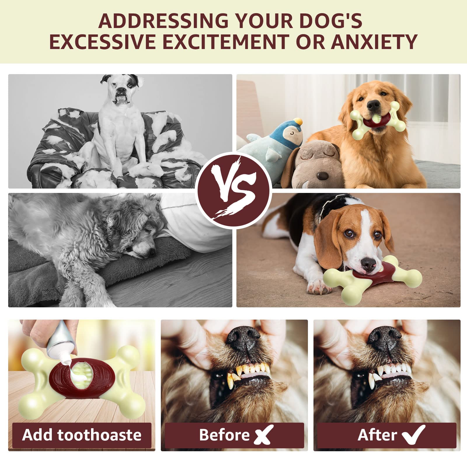 Durable Indestructible Dog Chew Toys for Aggressive Chewers - NOUGAT Interactive Bacon Flavor Dog Toy for Large & Small Breeds | Perfect for Playtime, Training & Anxiety Relief