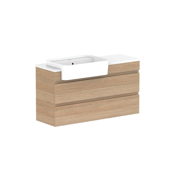 ADP Glacier Pro Semi-Recessed All-Drawer Twin Vanity with Solid Surface Top - Modern Bathroom Sink Cabinet for Master Bath & Guest Room Remodel