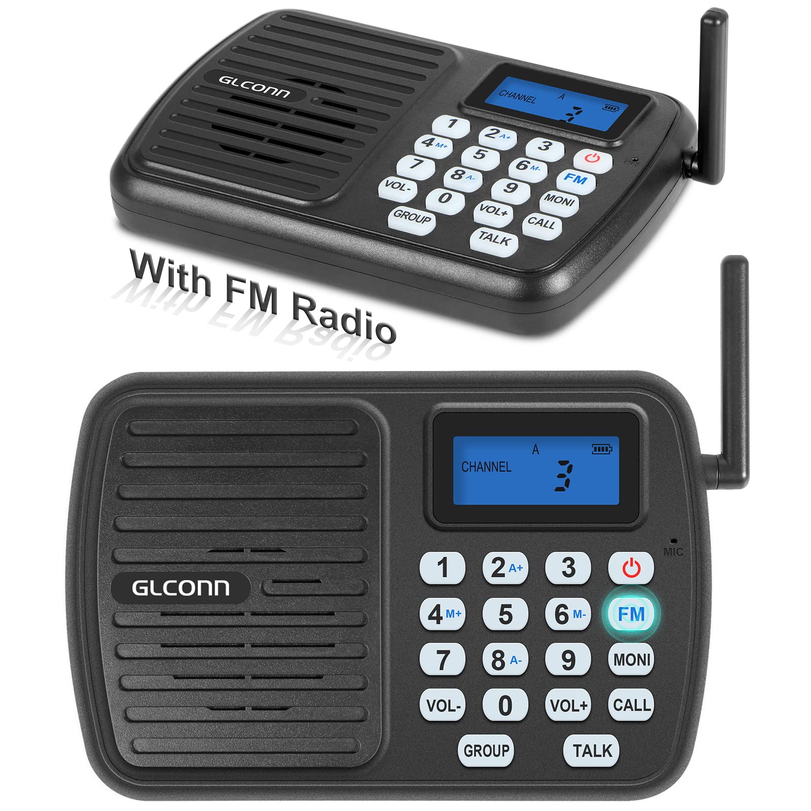2 Pack Wireless Intercom System for Business & Home - GLCONN Long Range Crystal Clear Communication for Office, House, Room to Room - Perfect for Retail Stores, Warehouses, Schools and Large Homes