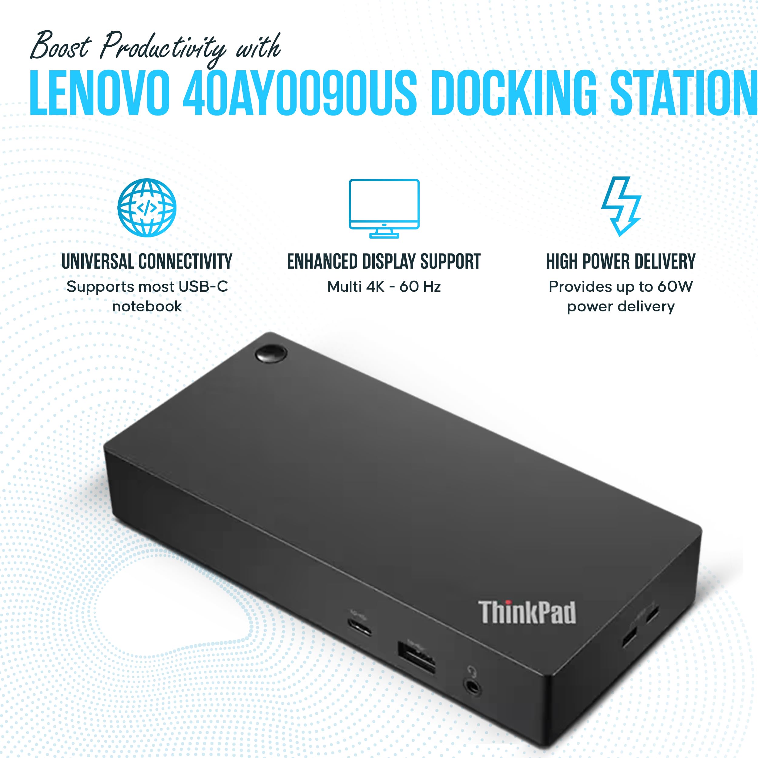 Lenovo 40AY0090US ThinkPad Docking Station with Dual Monitor Support - USB-C, HDMI, DisplayPort & USB-C Cable Included - 1 Year Warranty - Perfect for Home Office & Business Workstations