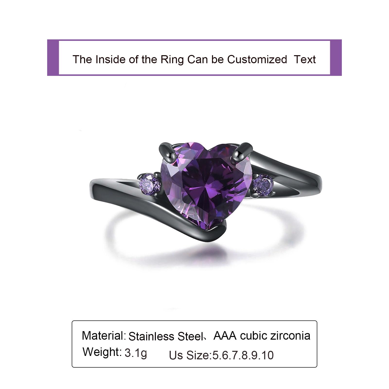 **Personalized Couple's Engagement & Wedding Ring Set - Engraved Names, Blue & Black Tungsten Rings for Men & Women - Purple Heart Birthstone Promise Rings for Matching His & Hers - Perfect for Anniversaries, Proposals & Romantic Gifts**