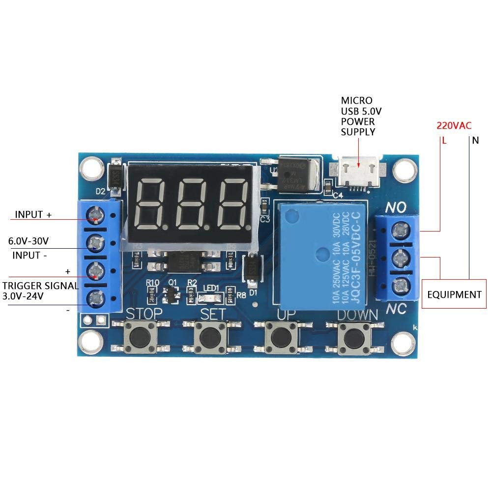 5V-30V DC Relay Module with LED Display - Adjustable Delay On/Off Timer Switch for Home Automation, Industrial Control, and DIY Electronics Projects
