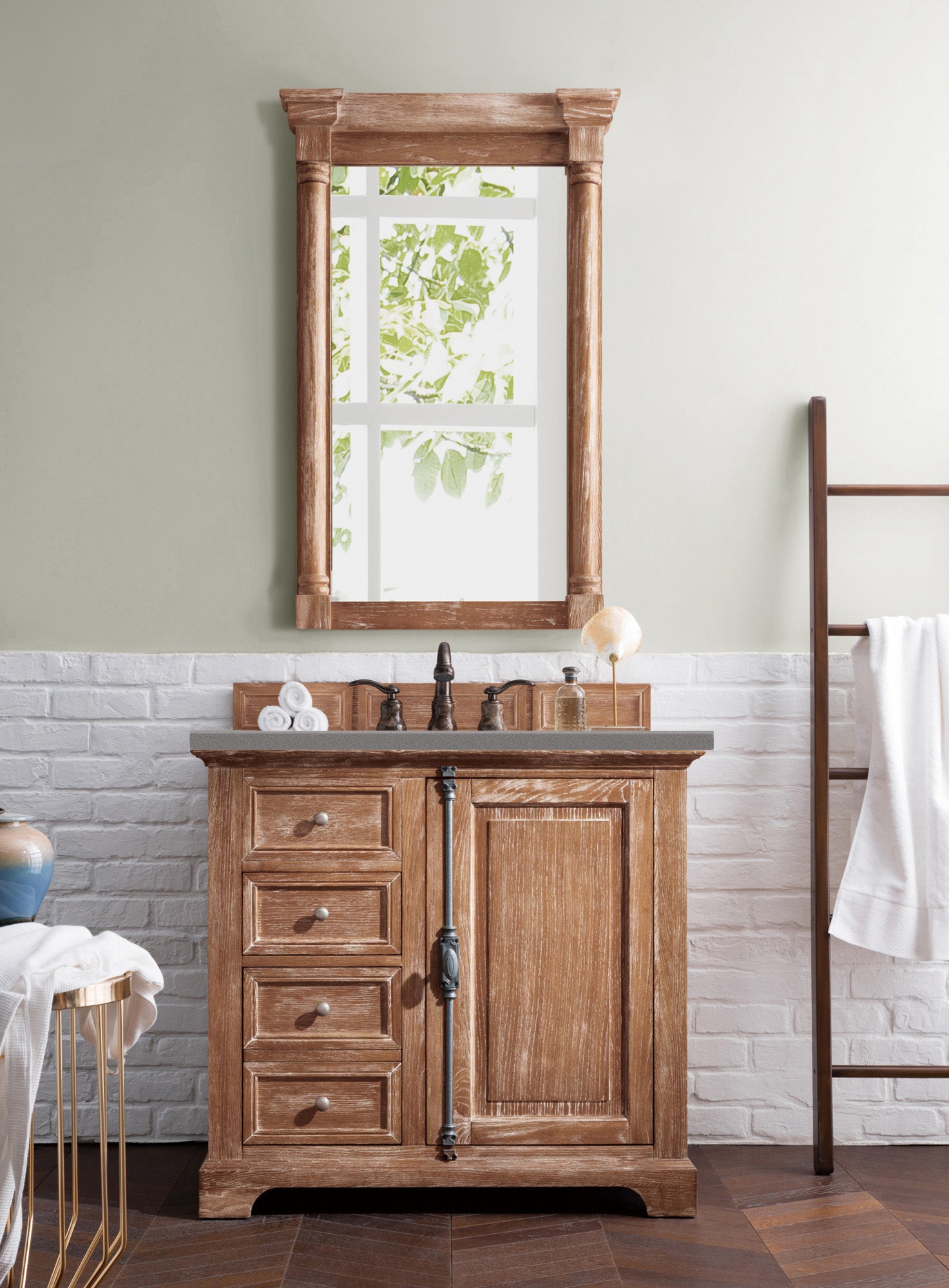 Providence 36 Inch Single Bathroom Vanity Set with Driftwood Finish & 3CM Grey Expo Quartz Countertop - Perfect for Modern Home, Apartment, and Guest Bathroom Remodeling