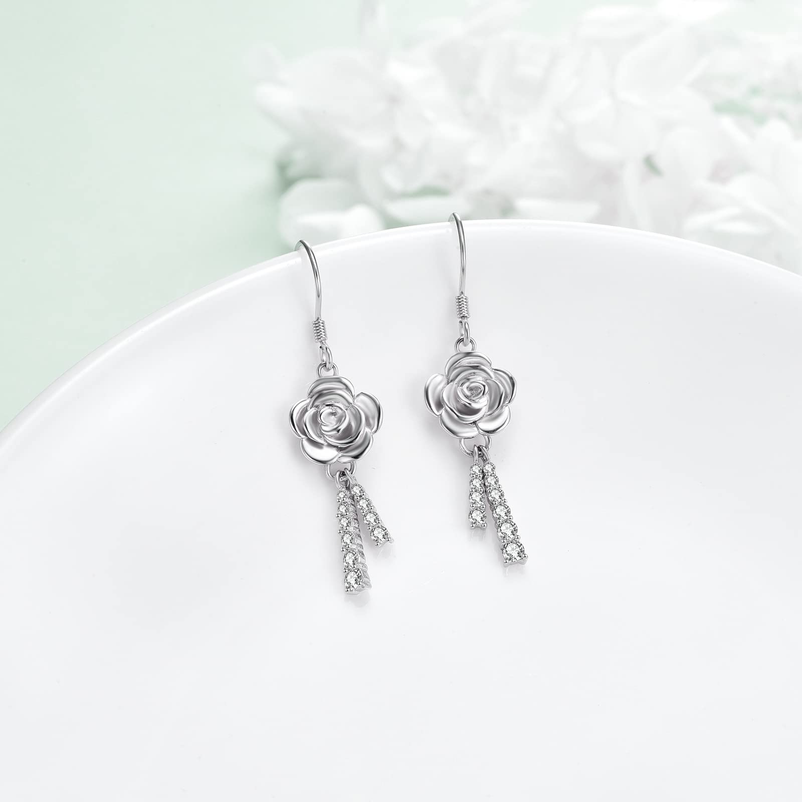 925 Sterling Silver Rose Flower Dangle Earrings for Women | Elegant Floral Jewelry Gift for Birthday, Anniversary & Special Occasions | Perfect for Weddings, Date Nights & Formal Events