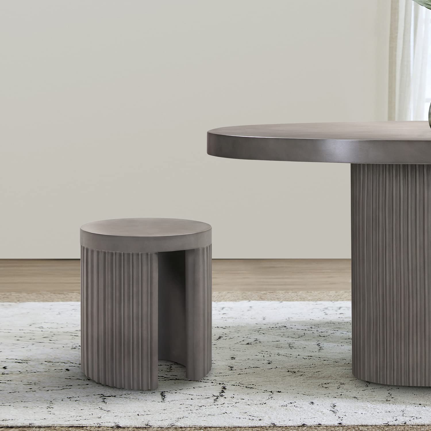 Wave Round Concrete Accent Stool - Indoor/Outdoor Side Table, End Table in Modern Grey | Perfect for Patio, Living Room & Bedroom Decor
