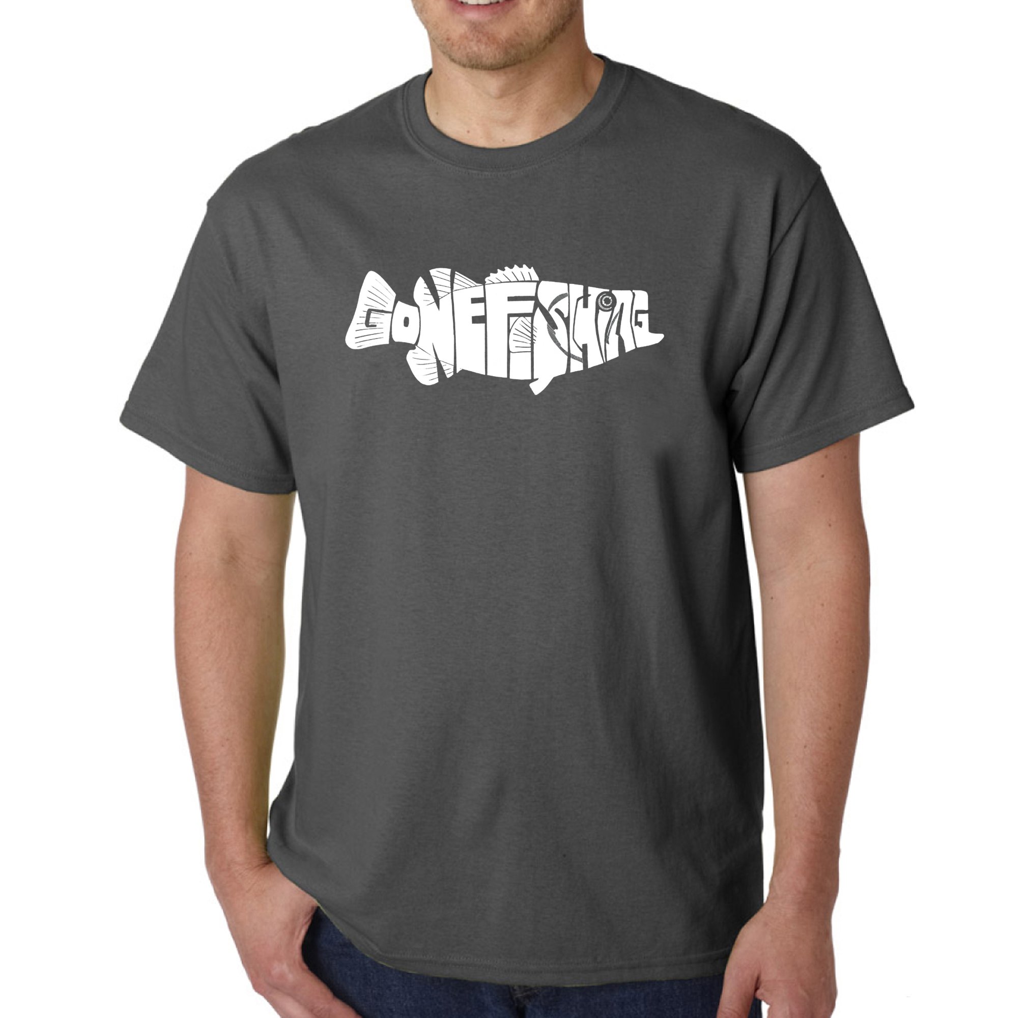 LA POP ART Men's Bass Gone Fishing Graphic T-Shirt - Funny Fishing Tee for Anglers - Perfect for Fishing Trips & Outdoor Adventures
