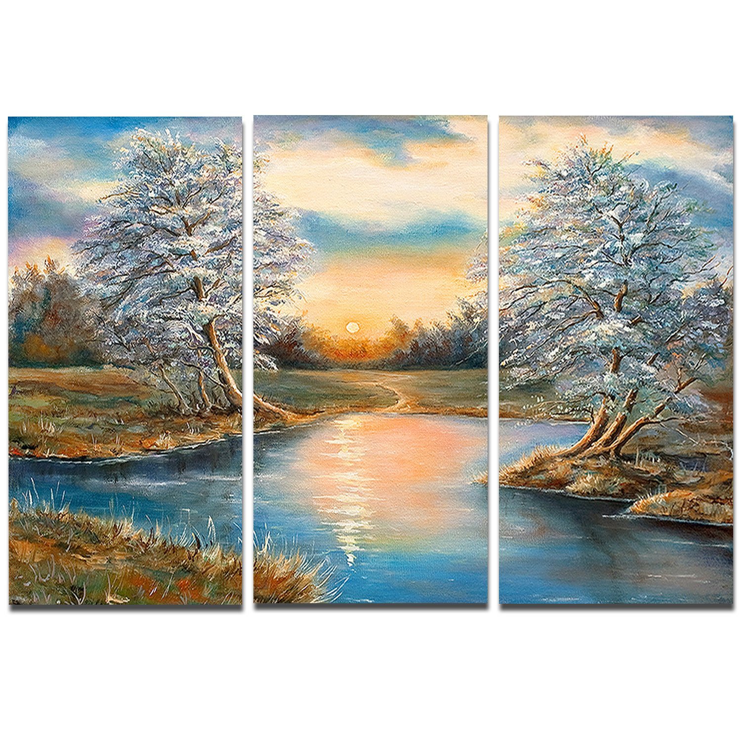 Designart Autumn Birch Trees Landscape Metal Wall Art - 3 Panels 36x28 Inches - Modern Home & Office Decor for Living Room, Bedroom, Dining Area