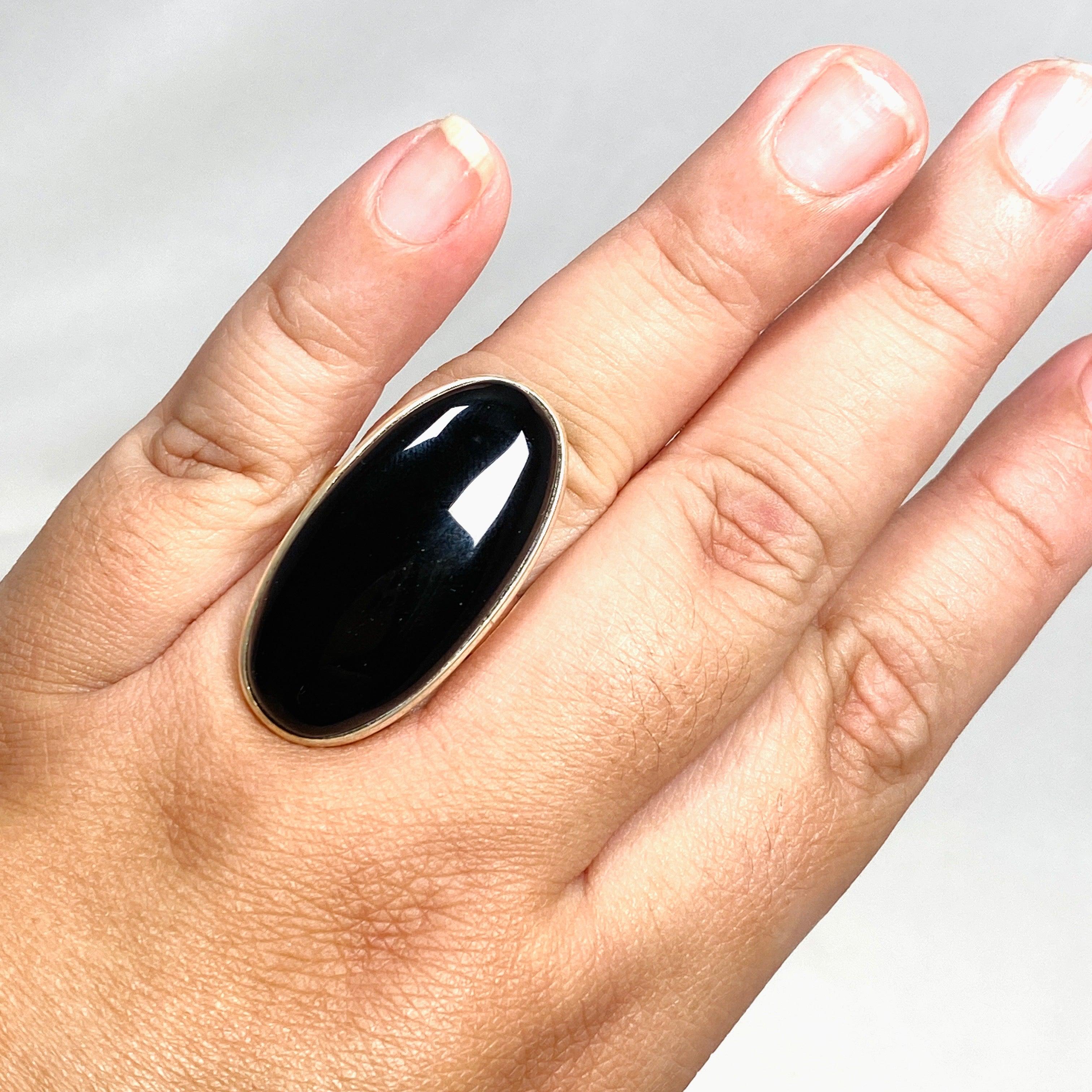 Onyx Oval Ring for Women - Size 11 Sterling Silver Gothic Jewelry PRGJ433 - Perfect for Weddings, Parties and Everyday Elegant Style