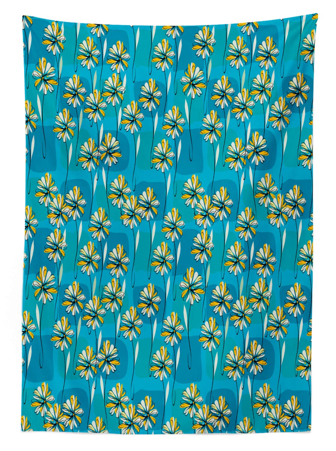 Ambesonne Floral Outdoor Tablecloth - Modern Abstract Daisy Garden Design, Washable Picnic Table Cover 58x120 Inches - Blue Yellow & White for Patio, Backyard Parties & Spring Decor