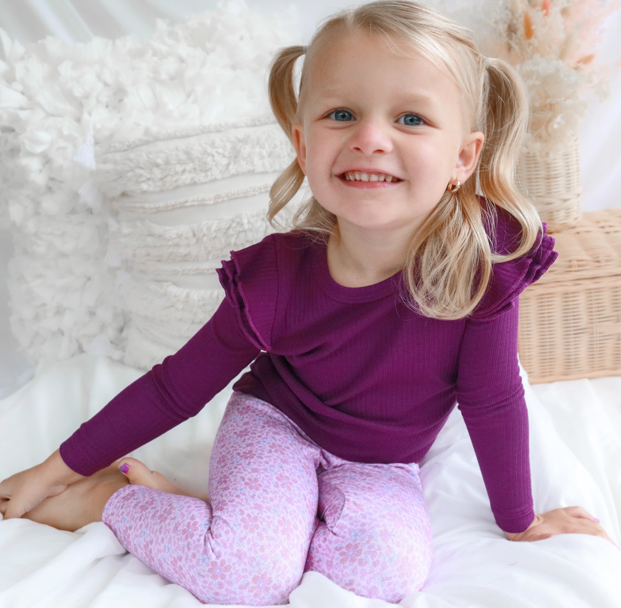 Cozy Long Sleeve Flutter Top in Regal Purple - Perfect for Fall Layering, Date Nights & Casual Outfits