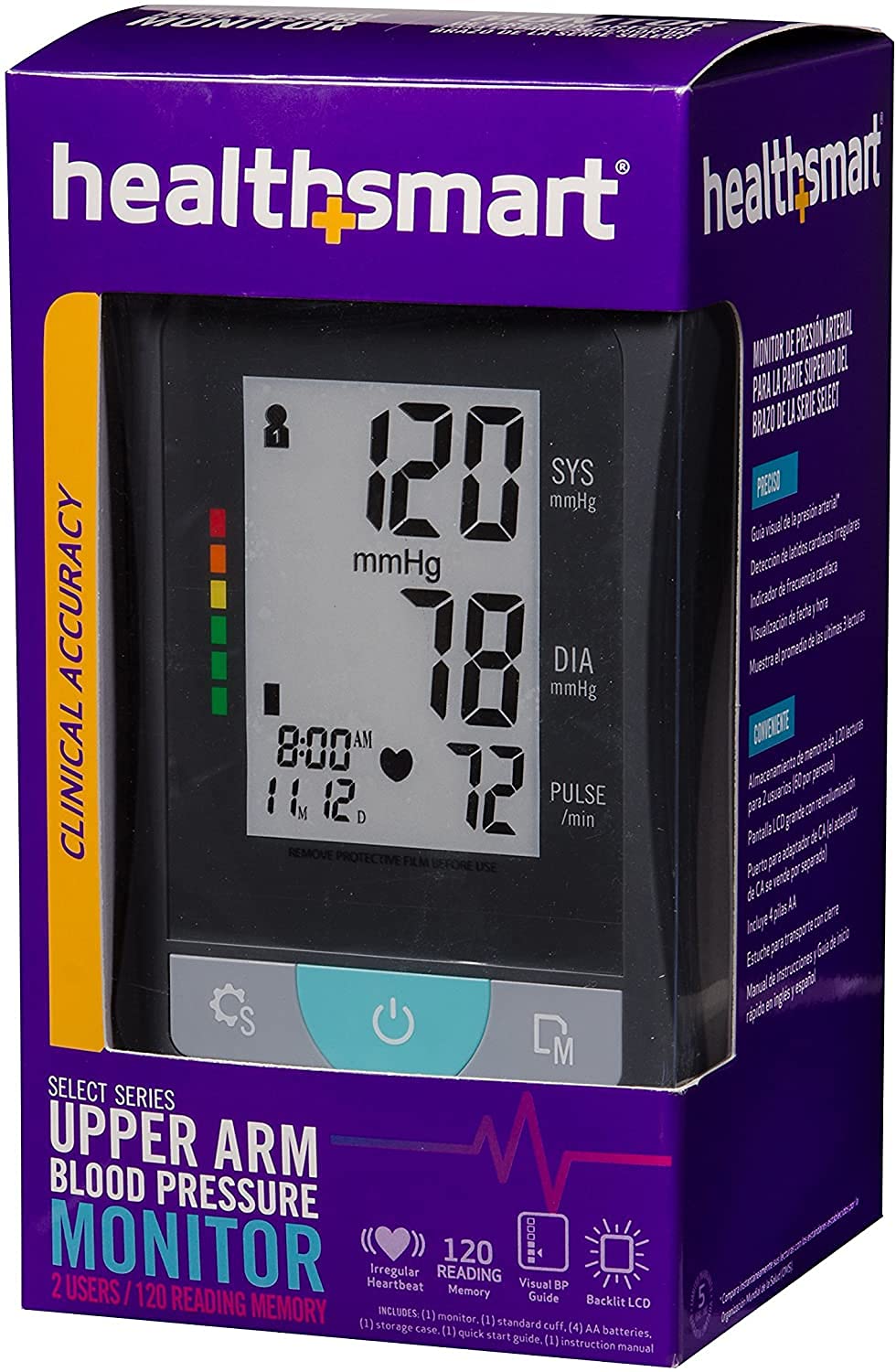 HealthSmart Digital Select Automatic Upper Arm Blood Pressure Monitor - Tracks BP, Pulse Rate & Irregular Heartbeat, Stores 120 Readings for 2 Users - Perfect for Home Health Monitoring & Doctor Visits