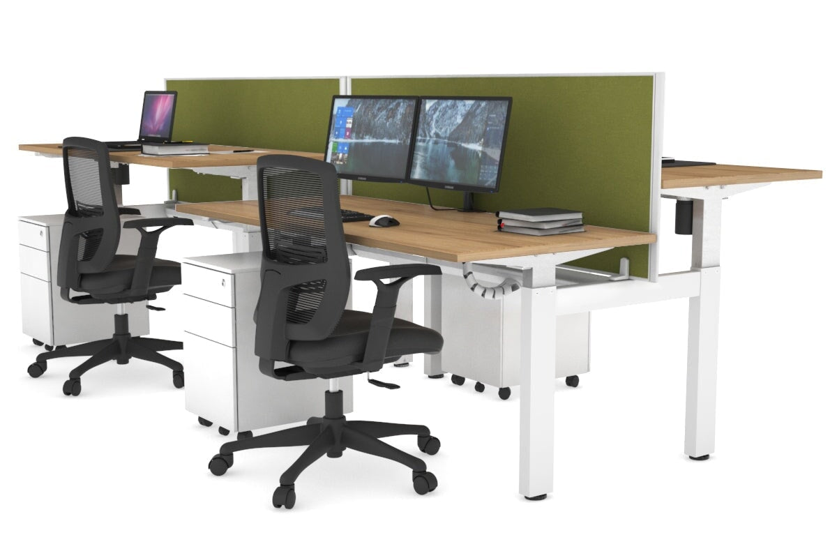 Adjustable Height 4-Person H Bench Workstation - White Frame [1400L x 700W] for Office, Classroom, or Collaborative Workspace