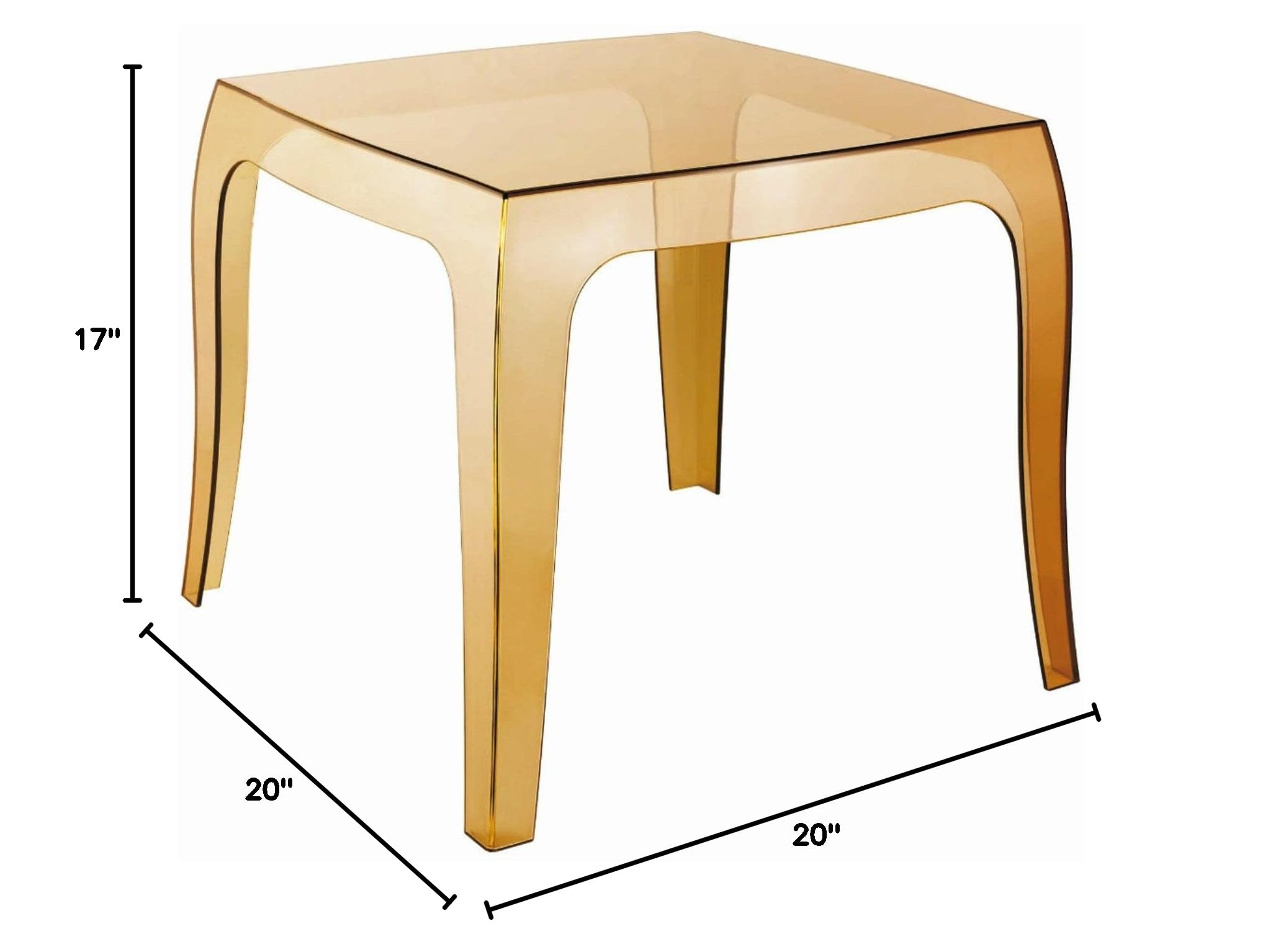 Commercial Grade Compamia Queen Polycarbonate Patio Side Table in Transparent Amber - Durable Outdoor Furniture for Poolside, Garden, and Patio Decor