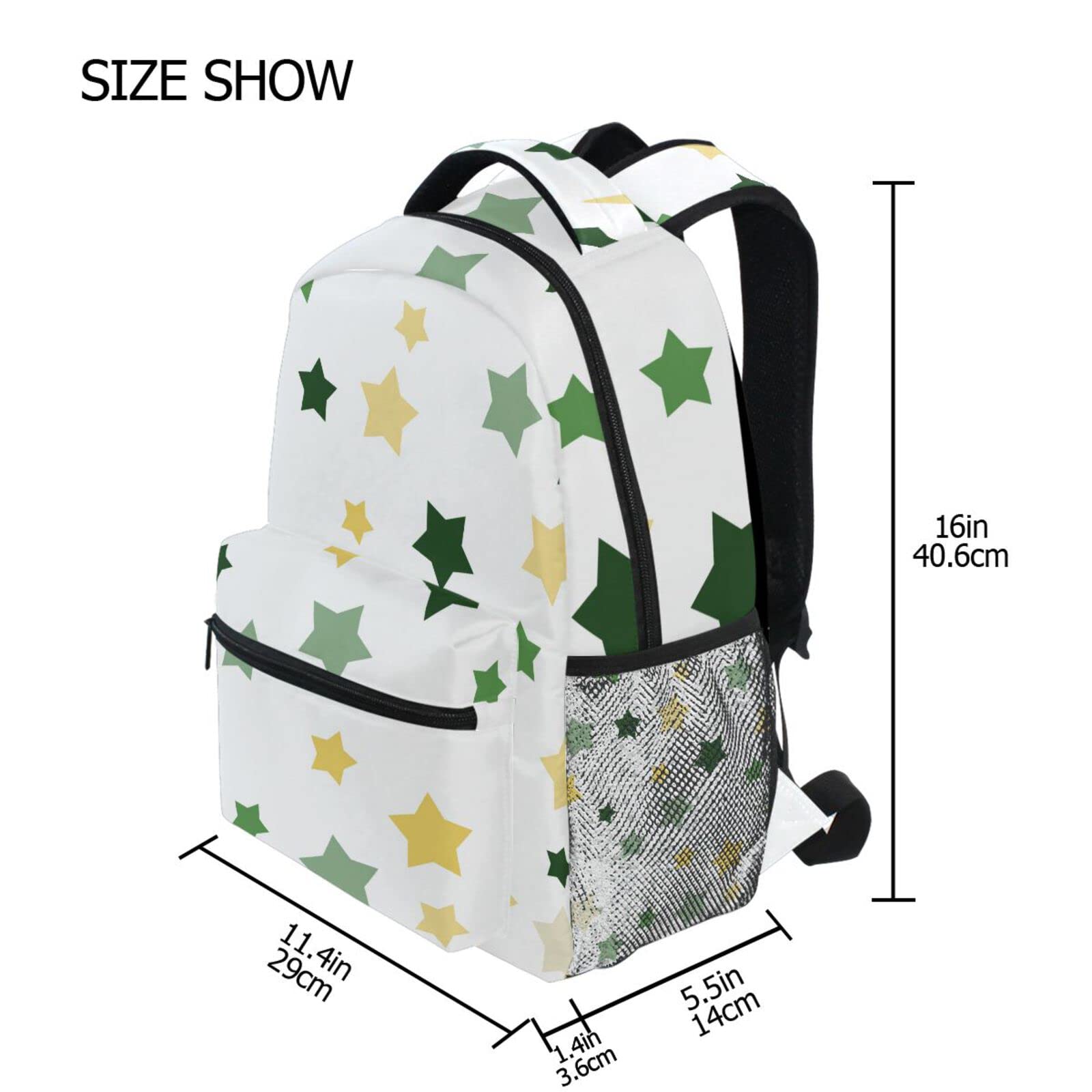 Acpiggto Colorful Stars & Polka Dots Backpack - Large Daypack with Laptop Compartment, Green Yellow White Rucksack for School, Travel & Work - Durable Shoulder Bag Bookbag for Students & Professionals