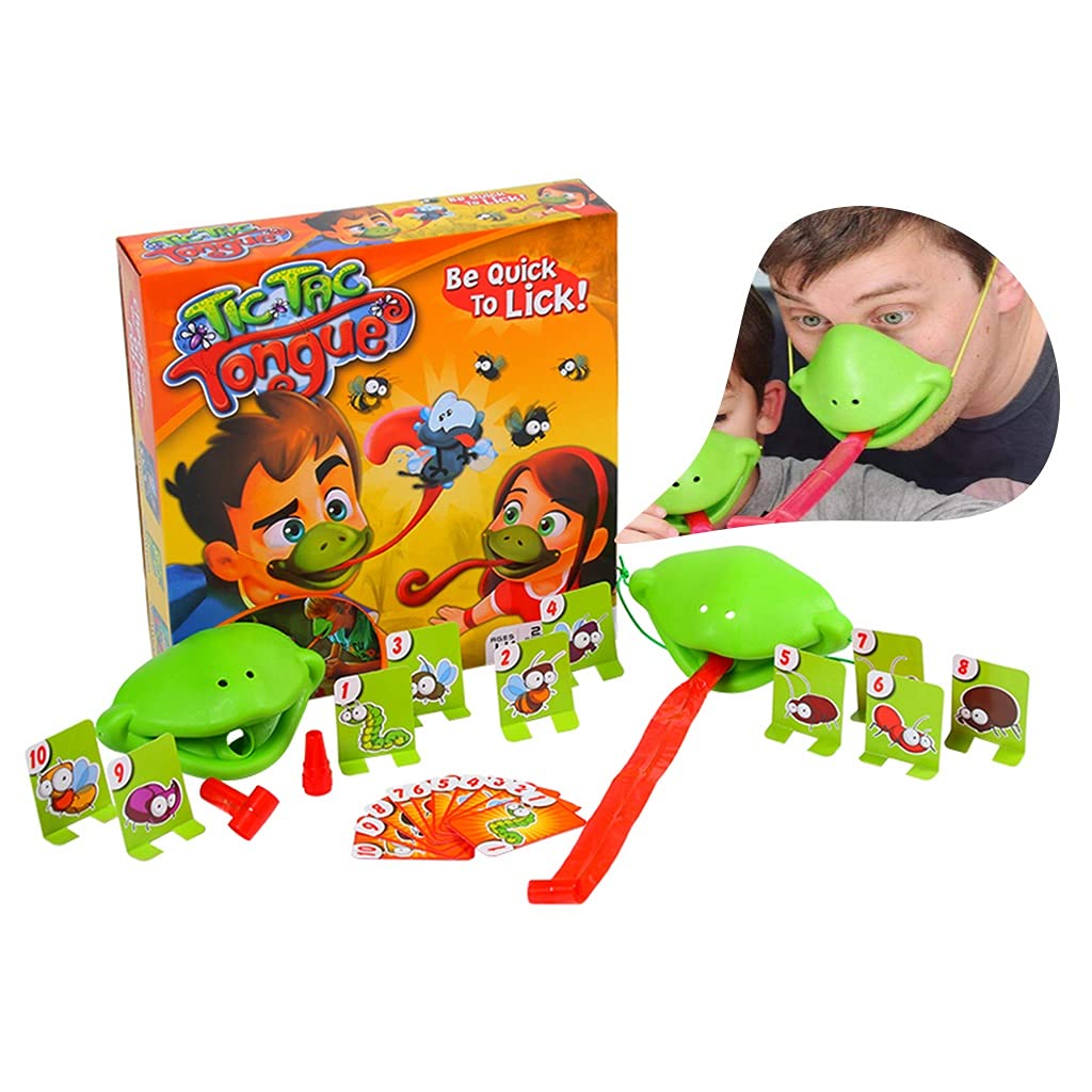 Funny Chameleon Tongue Puzzle Card Game - Competitive Family Board Game for Kids & Adults - Catch Bugs with Frog Cards - Great for Camping, Parties & Indoor Play (Green, 14×14×8cm)