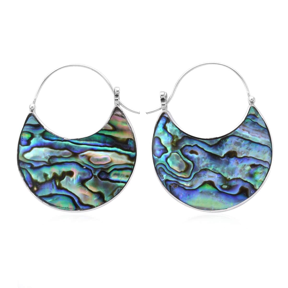 **925 Sterling Silver Genuine Abalone Shell Hoop Earrings - Handmade Boho Dangling Earrings for Women - Natural Abalone Bali Jewelry, Perfect for Birthday Gifts & Boho Fashion Accessories**    *(Use Case: Ideal for casual outings, beach vacations, boho-chic styling, and special occasions like birthdays or anniversaries.)*