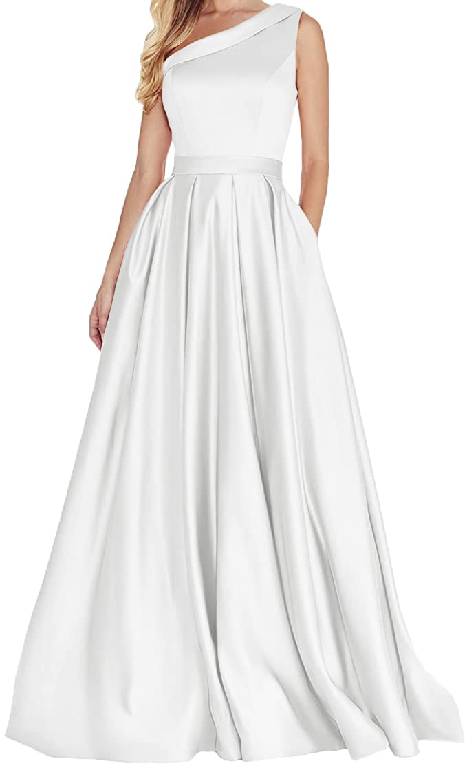 JAEDEN One Shoulder Long Prom Dresses for Bridesmaids - Elegant Satin A-Line Evening Gowns for Weddings, Parties & Formal Events