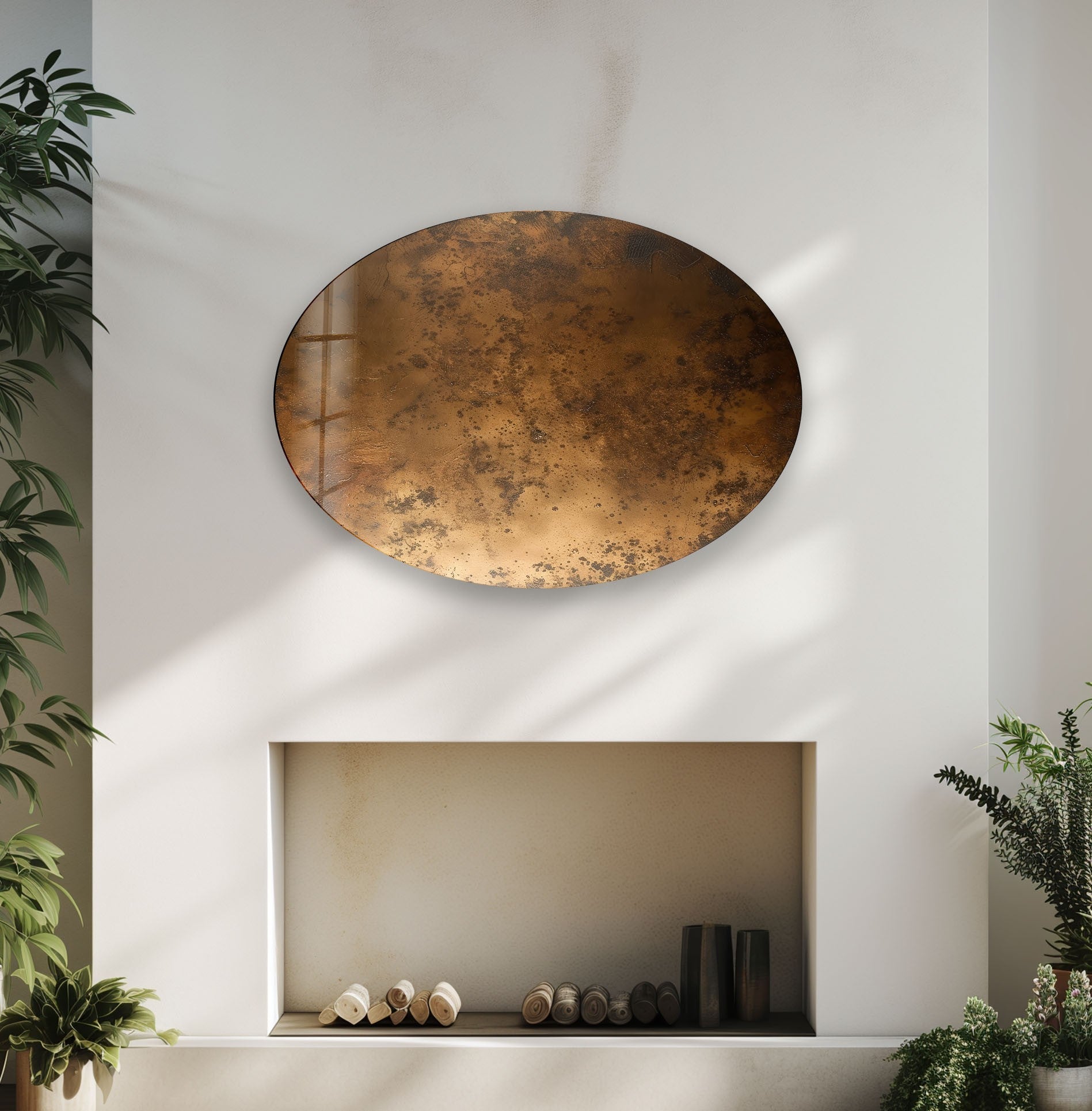 Abstract Bronze Glass Wall Art - Asymmetric Oval Design for Modern Home & Office Decor | Elegant Living Room, Bedroom, or Entryway Statement Piece