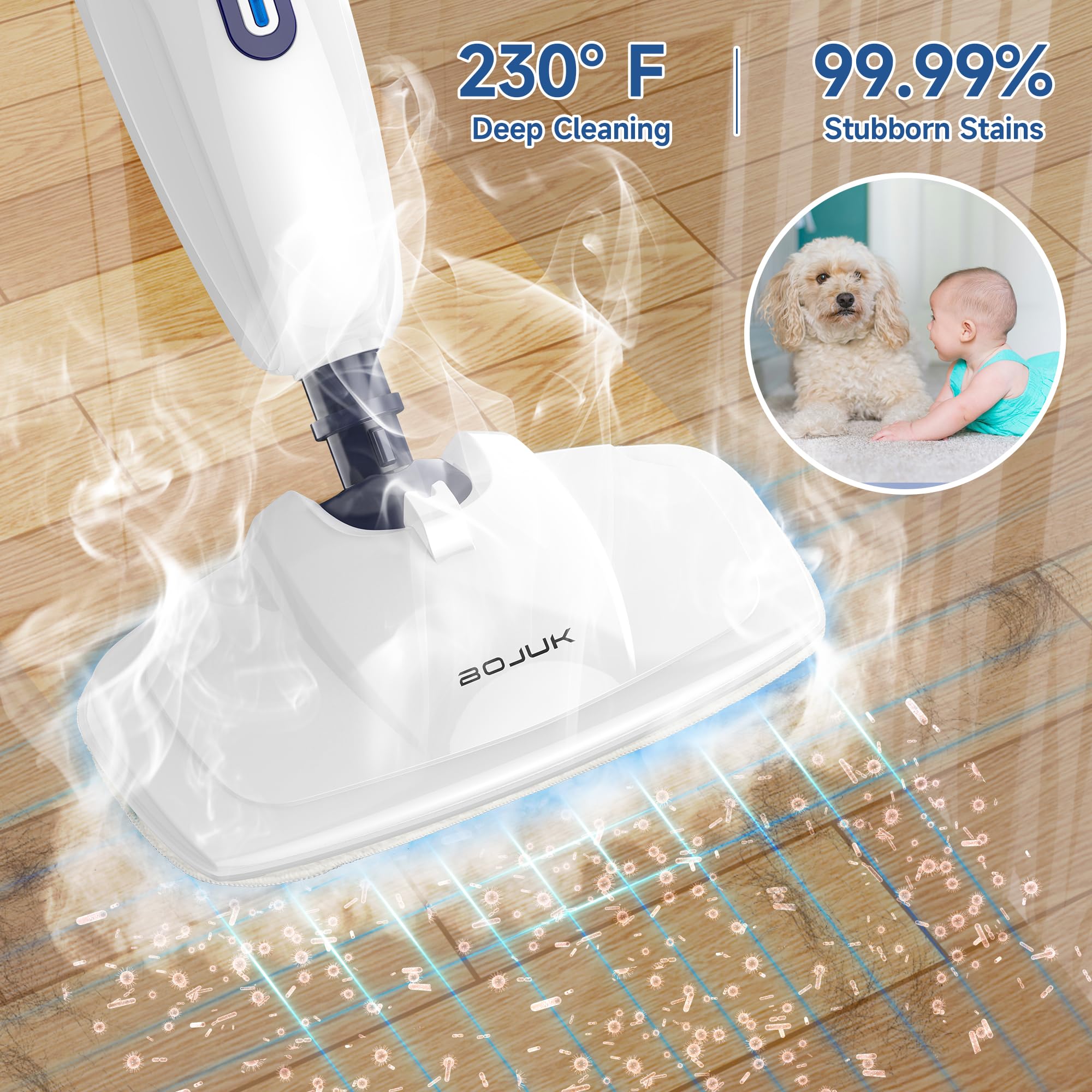 10-in-1 Steam Mop & Handheld Steamer Cleaner for Vinyl, Laminate, Carpet & Tile Floors - 13.5oz Detachable Tank, Pet-Friendly Whole House Cleaning - Perfect for Kitchen, Bathroom, Living Room & Pet Areas