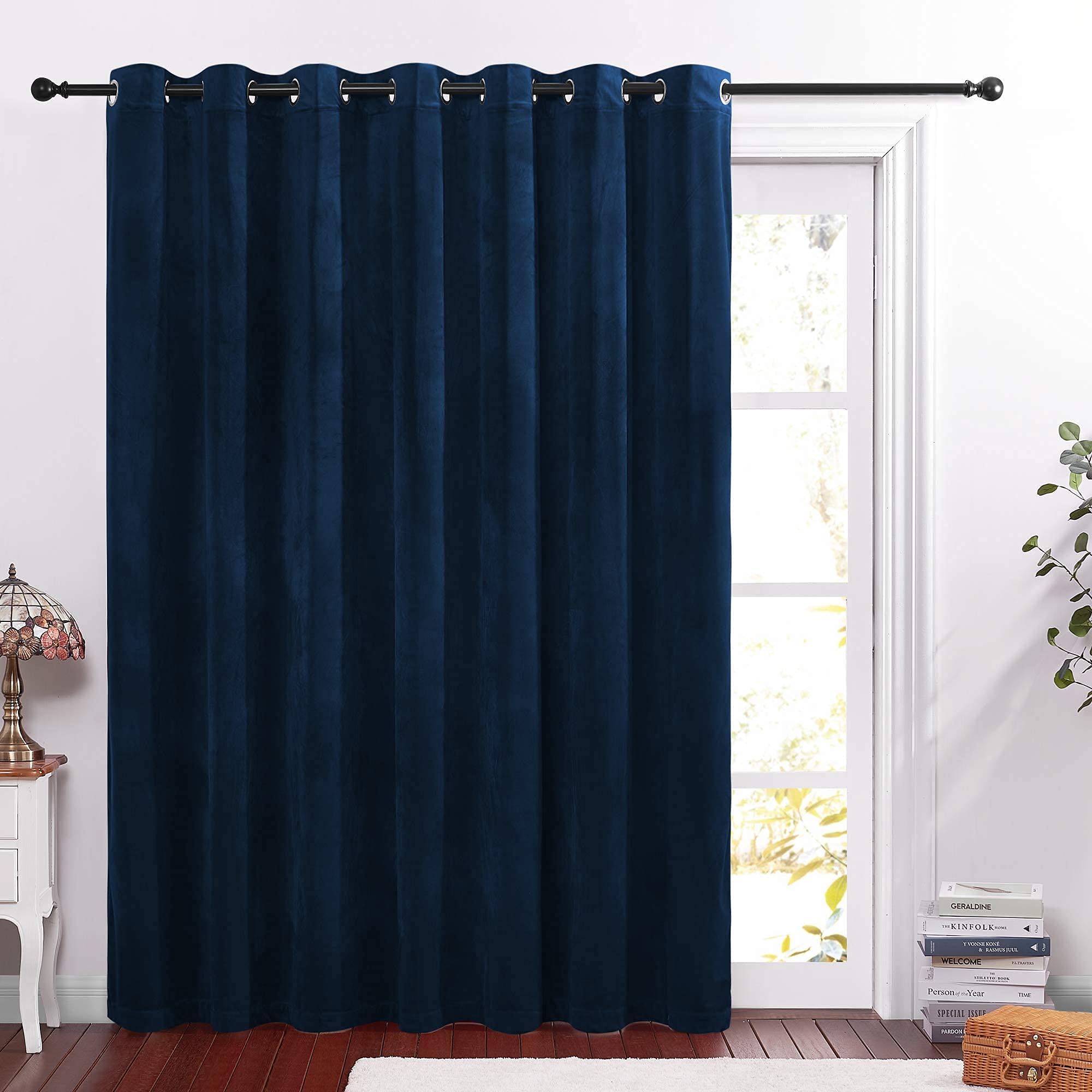StangH Thermal Insulated Room Divider Curtains - Super Soft Velvet Navy Blue Blackout Curtains for Sliding Door, Extra Wide Temporary Drapes for Privacy Protection - Home Office, Bedroom, Living Room - 100