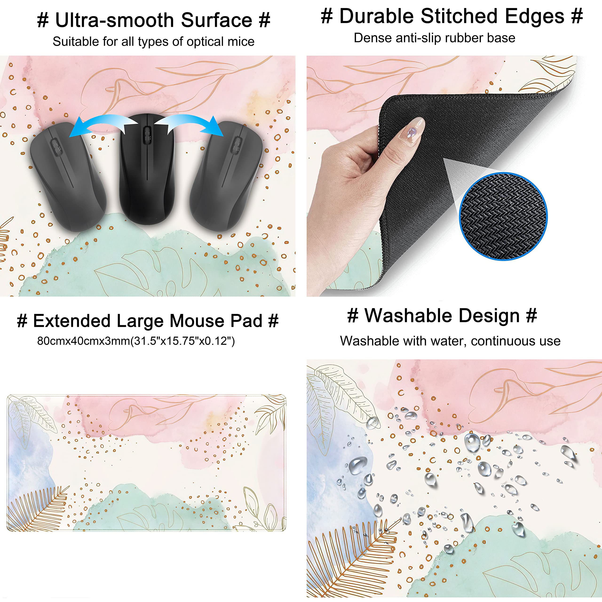 Boho Pastel Abstract XXL Mouse Pad (31.5x15.75 in) - Large Extended Desk Mat for Keyboard & Wireless Mouse, Cute Gaming Mice Pad for Office & Home - Perfect for Workstations, Gaming Setups & Home Decor