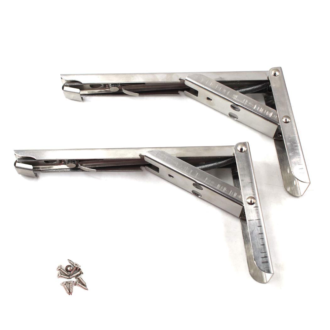 10 Inch Heavy Duty Stainless Steel Folding Shelf Bracket - 132lb/60KG Load Capacity - Adjustable Corner Brace for Kitchen Cabinets, Bathroom Shelves, Bookshelves & Furniture - Easy Release Mechanism - Perfect for Space Saving Storage Solutions