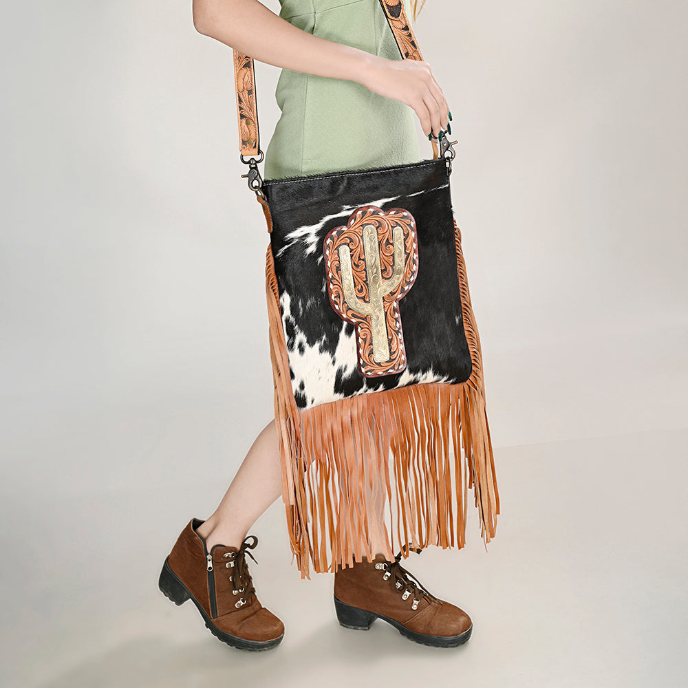 American Darling ADBG1299 Genuine Leather Women's Western Handbag - Hand Tooled Hair-On Cowhide Purse for Cowgirl Style, Rodeo Events & Country Fashion Accessories