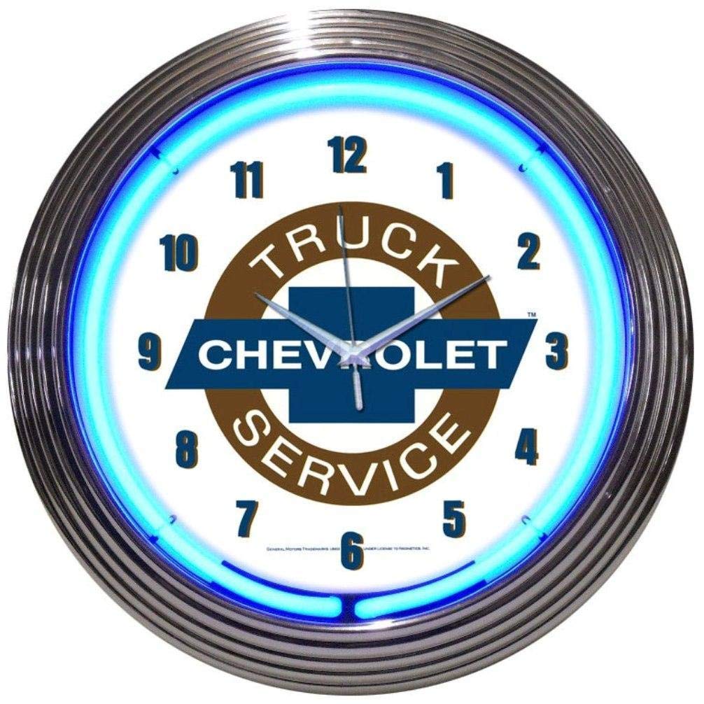 Neonetics Chevy Trucks LED Neon Wall Clock - Vintage Automotive Decor for Man Cave, Garage, or Bedroom - Battery Operated Silent Sweep Movement
