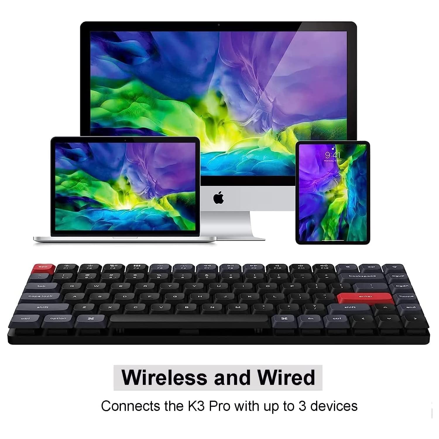 Keychron K3 Pro Ultra-Slim Wireless Mechanical Keyboard - 75% Compact Layout, QMK/VIA Programmable, Low-Profile Gateron Red Switches, PBT Keycaps, White Backlight - Compatible with Mac, Windows, Linux - Perfect for Office, Gaming & Programming