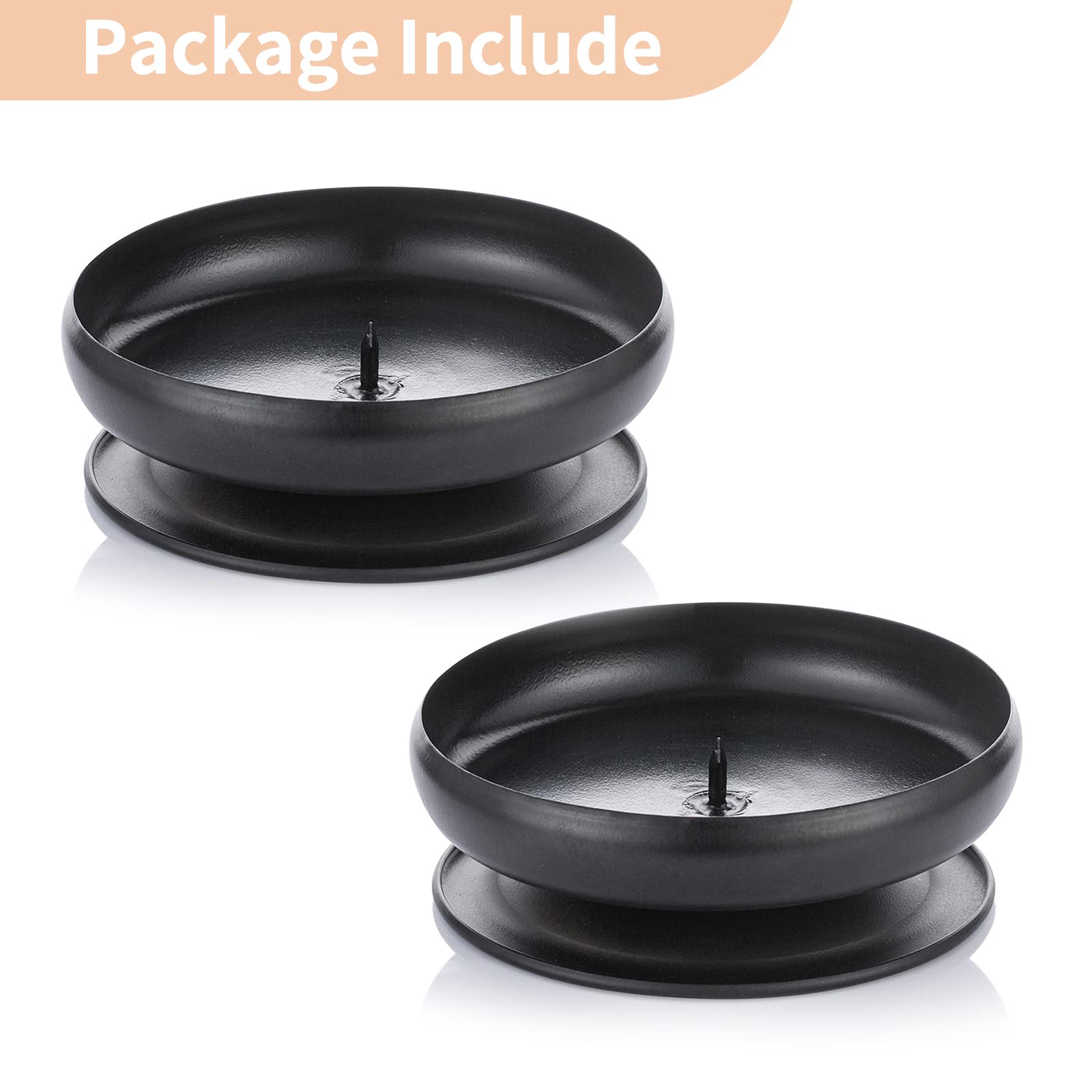 2-Pack Black Iron Pillar Candle Holders with Spikes - 3.6