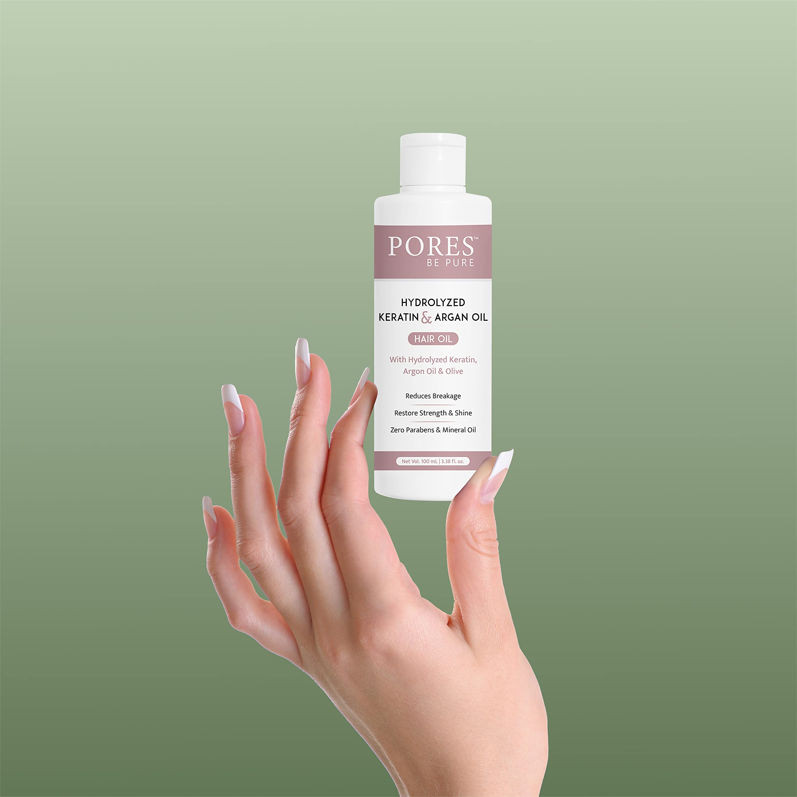 PORES Be Pure Hydrolyzed Keratin & Argan Hair Oil with Almond Oil - Smooth, Shiny, Strong Hair Treatment for Damaged Hair | Sulfate & Paraben Free | Men & Women | 100ml | Perfect for Daily Hair Care, Salon Treatments & Heat Styling Protection